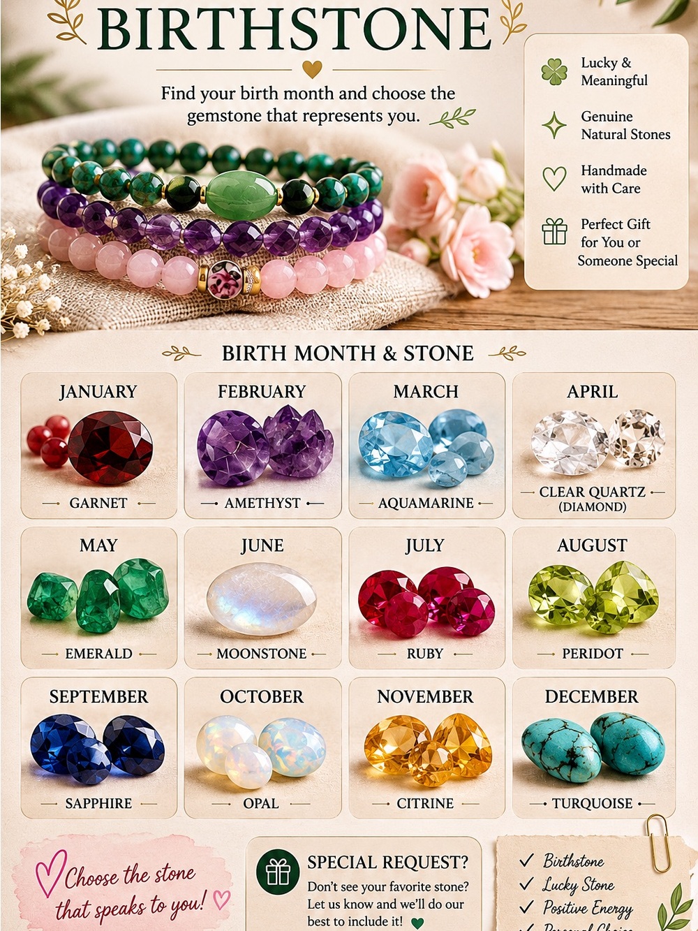Beaded Stone Bracelet Duo – Black with Green & Pink Rose Quartz Or More